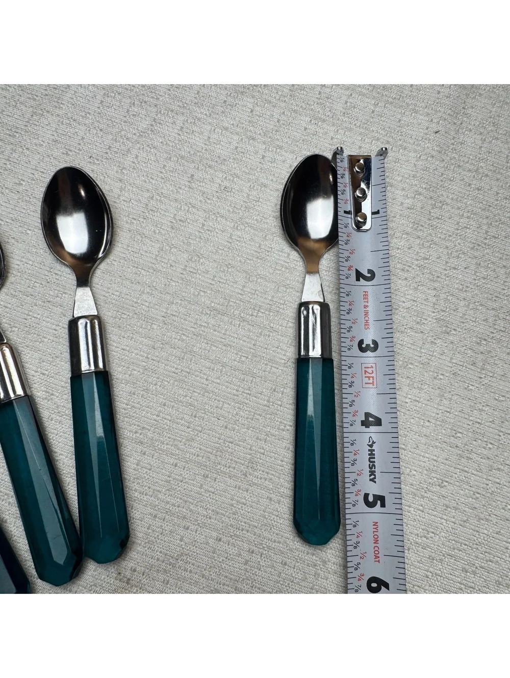 Vintage Teal Acrylic Handle Teaspoons Set of 4 Stainless Steel 5.5 Inch